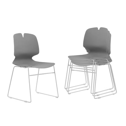 Modern Stacked Office Chair Set with Ergonomic Design in Grey, Polypropylene and Steel Construction, 4-Piece