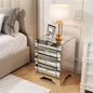 Baked curved mirror Nightstand with 3 Drawer Glass Bedside Table Chest of Drawers for Bedroom Small Spaces End Table for Living Room Fashion Bedroom Furniture Silver