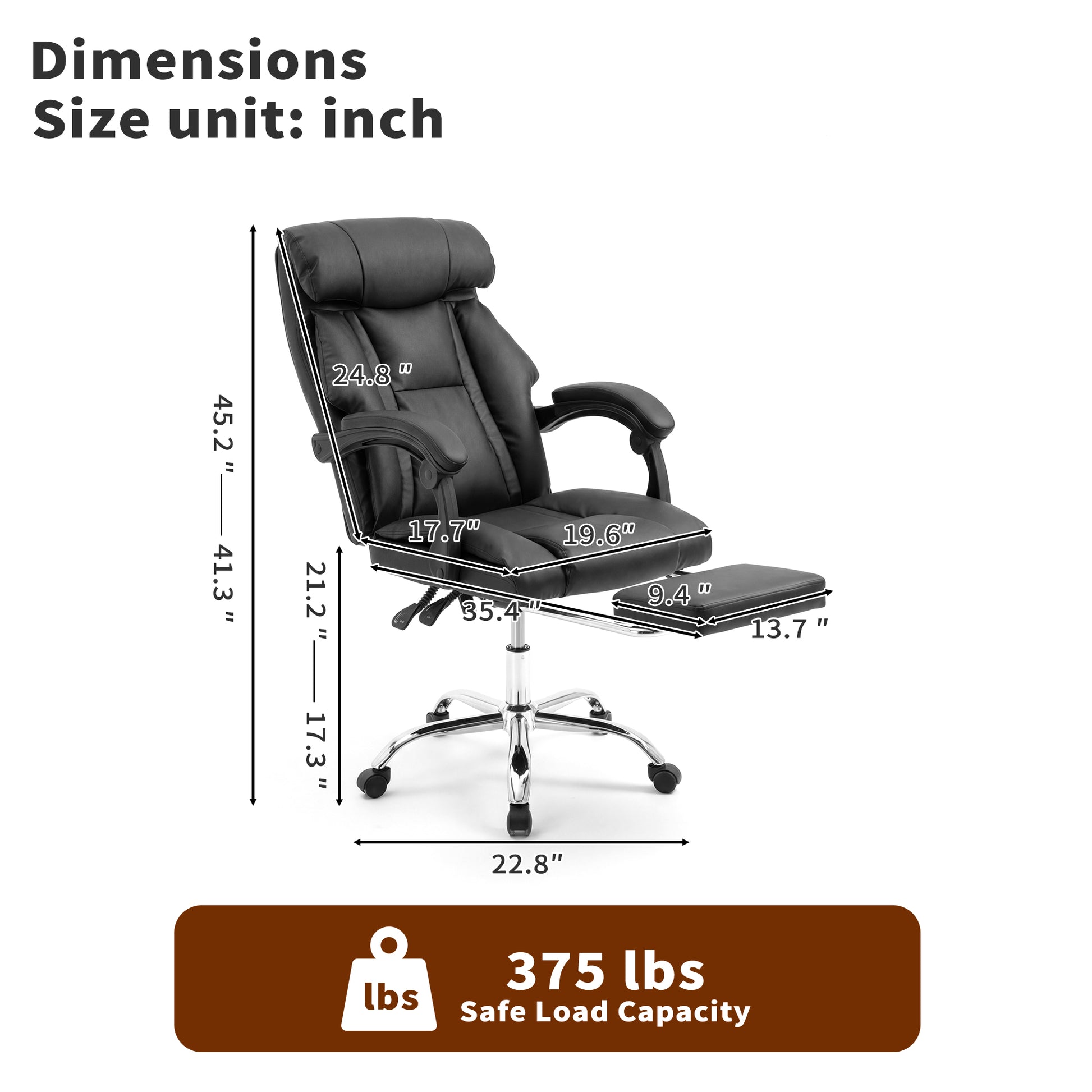 Black Office Chair Adjustable Height - Executive Desk Gaming Reclining