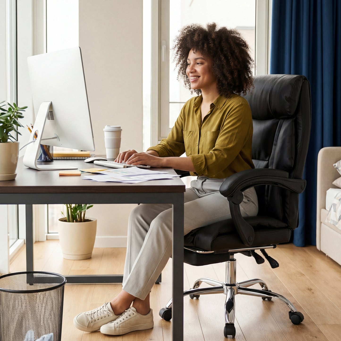 Black Office Chair Adjustable Height - Executive Desk Gaming Reclining