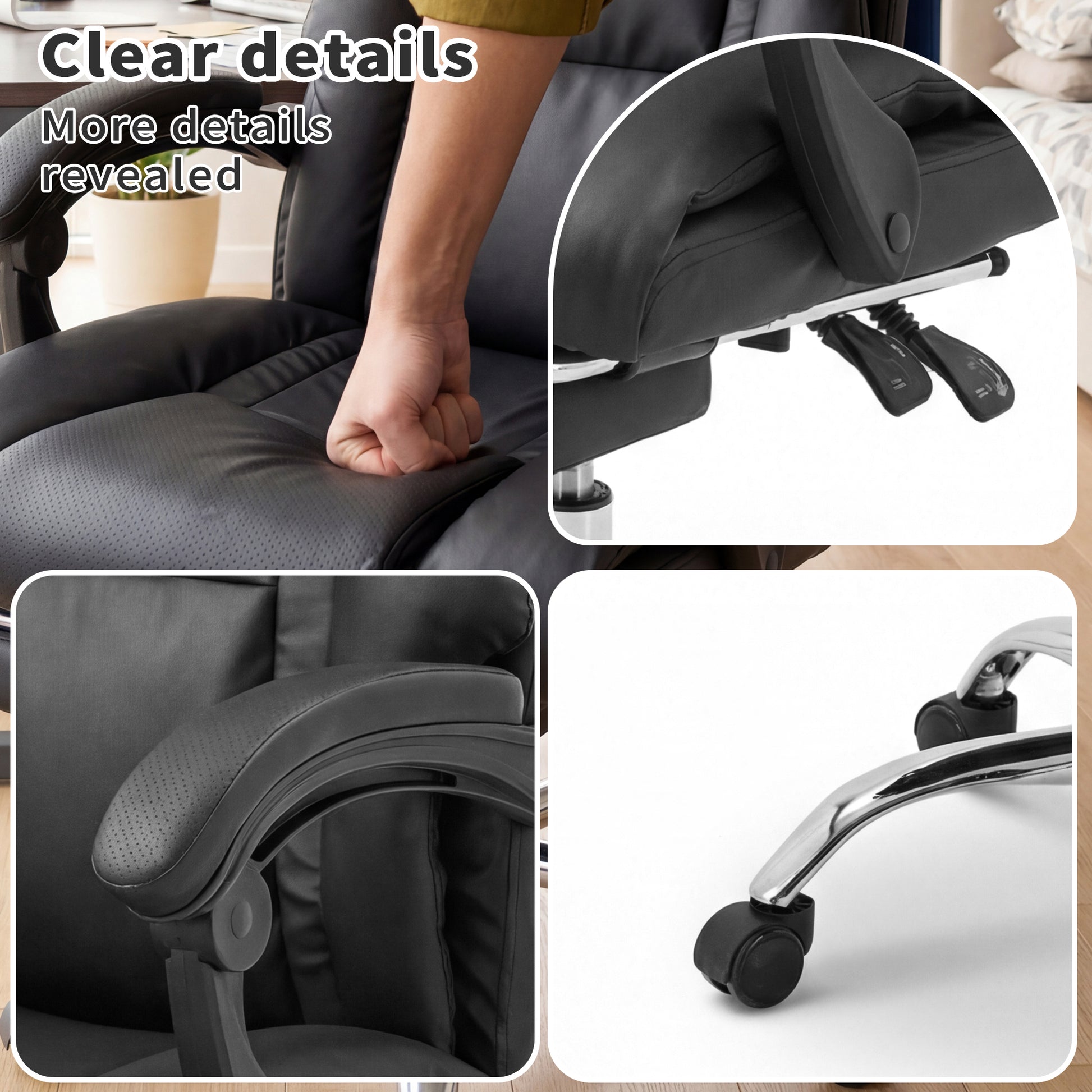 Black Office Chair Adjustable Height - Executive Desk Gaming Reclining