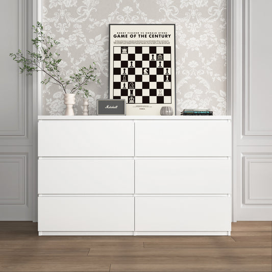 6 Drawer Storage Cabinet ,Dresser, Wood Storage Tower Clothes Organizer, Wide Chest of 6 Drawers, Large Storage Space for Bedroom, Hallway, Entryway Living Room White