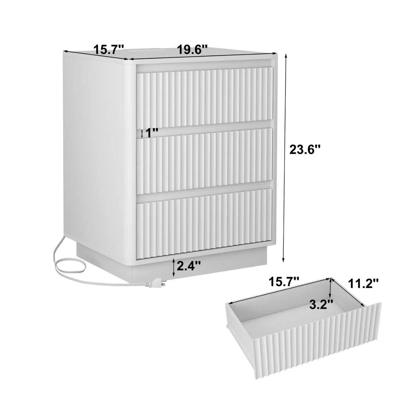 White Nightstand with Charging Station - 3 Drawers