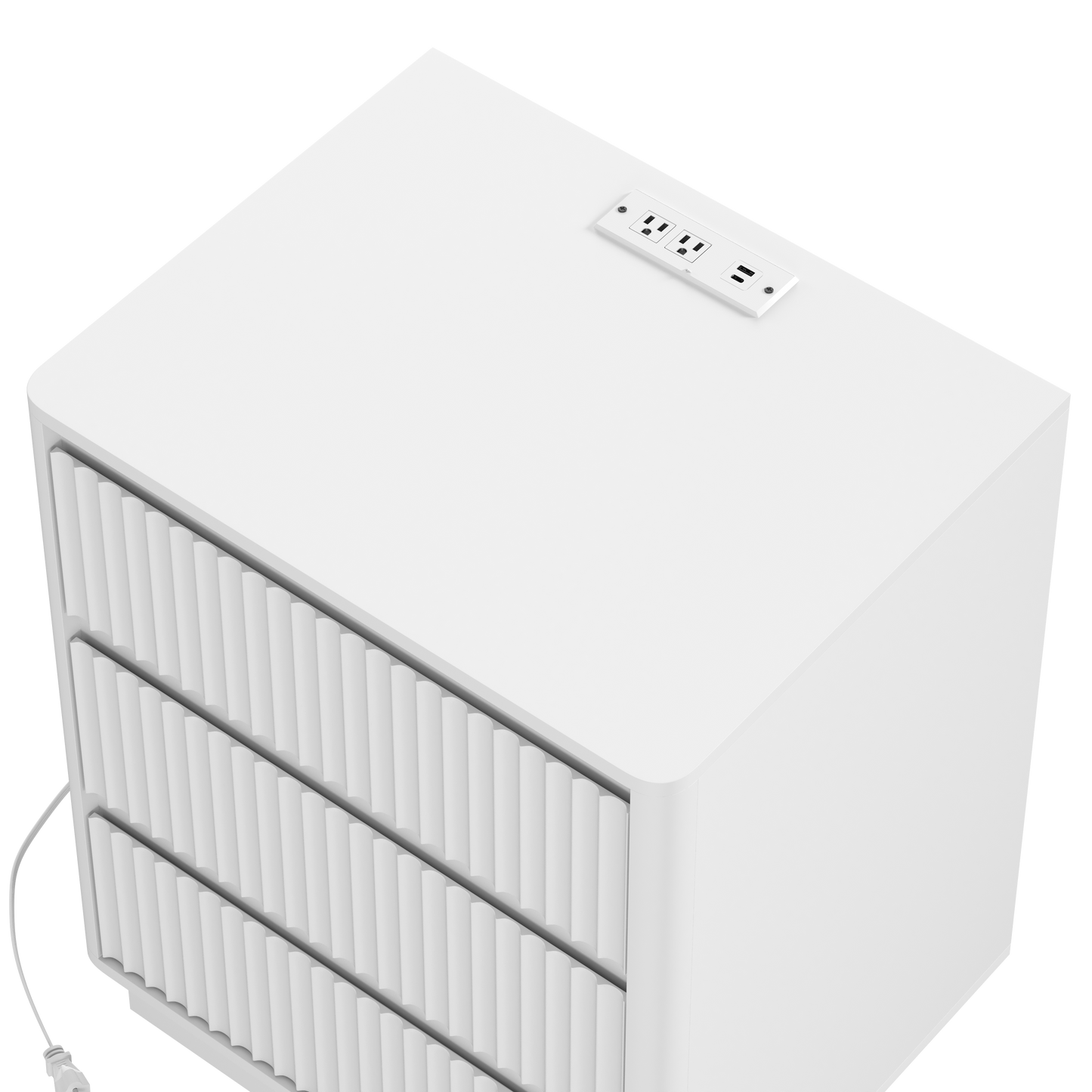 White Nightstand with Charging Station - 3 Drawers