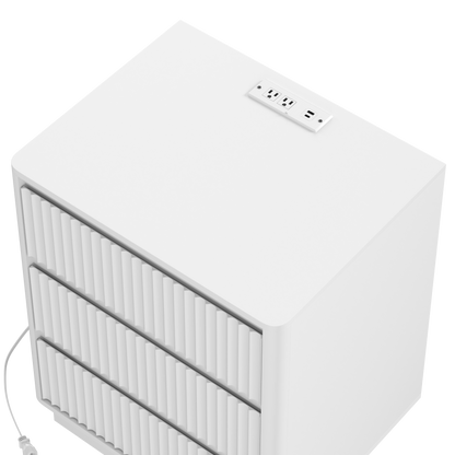 White Nightstand with Charging Station - 3 Drawers
