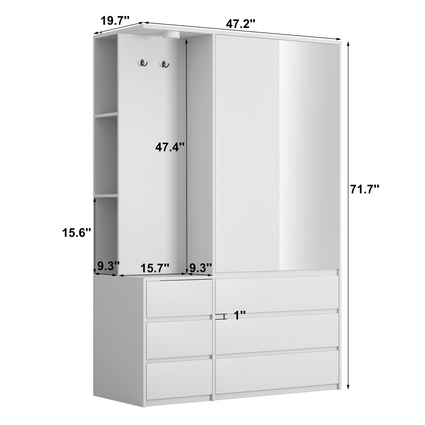White Wardrobe Closet 71.7" H - 2 Doors, 6 Drawers for Bedroom