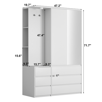 White Wardrobe Closet 71.7" H - 2 Doors, 6 Drawers for Bedroom