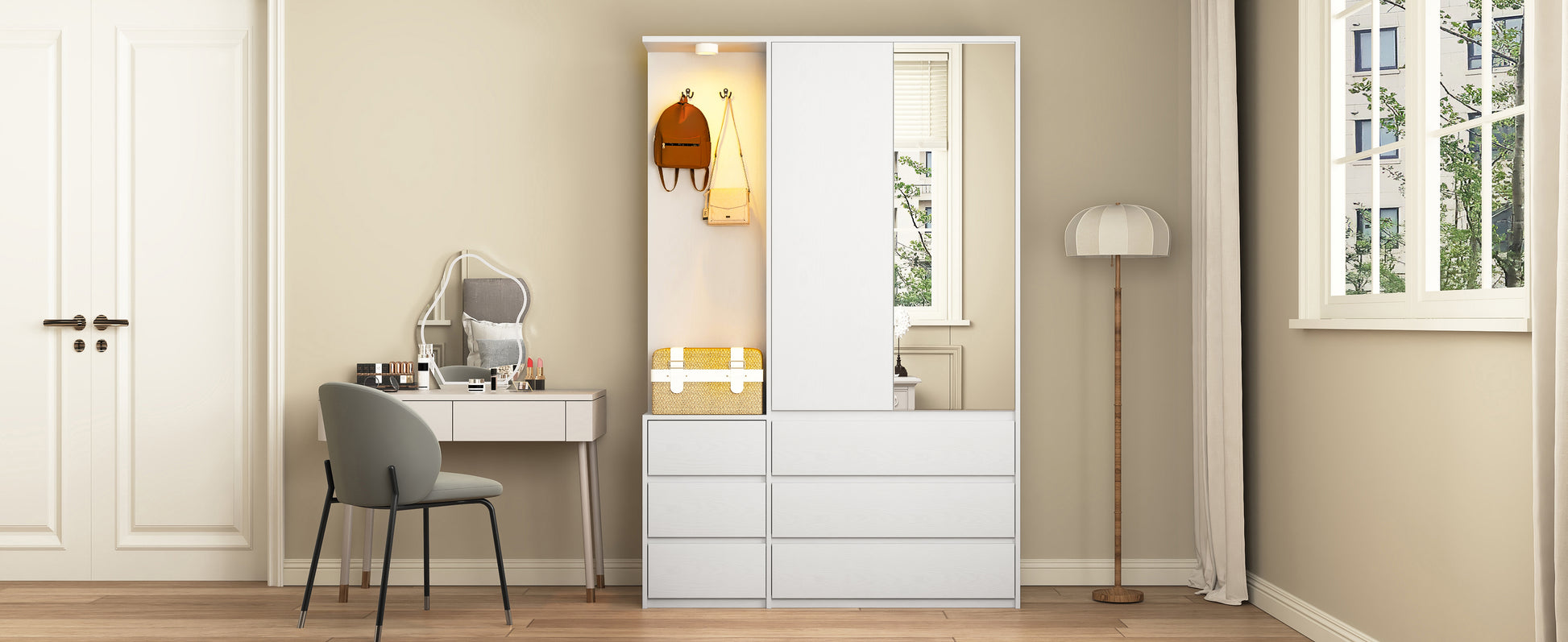 White Wardrobe Closet 71.7" H - 2 Doors, 6 Drawers for Bedroom