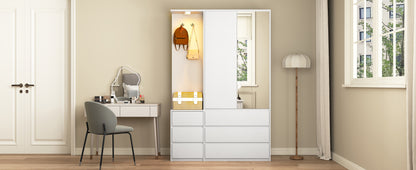 White Wardrobe Closet 71.7" H - 2 Doors, 6 Drawers for Bedroom