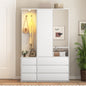 Wardrobe Closet 71.7" H, Bedroom Wooden Wardrobe with 2 Doors 6 Drawers, Modern Clothing Storage Cabinet Combination with Storage Shelves and Hanging Rail, White