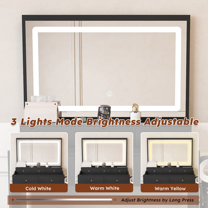 Large Black Makeup Vanity with Mirror & 5 Drawers