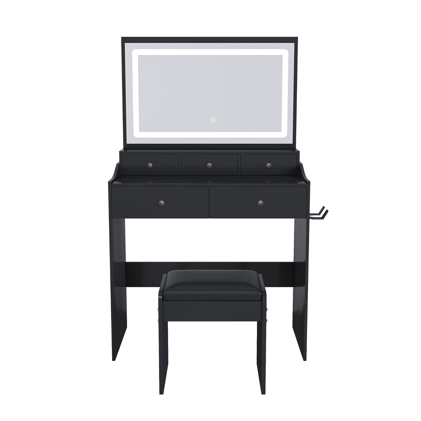 Large Black Makeup Vanity with Mirror & 5 Drawers