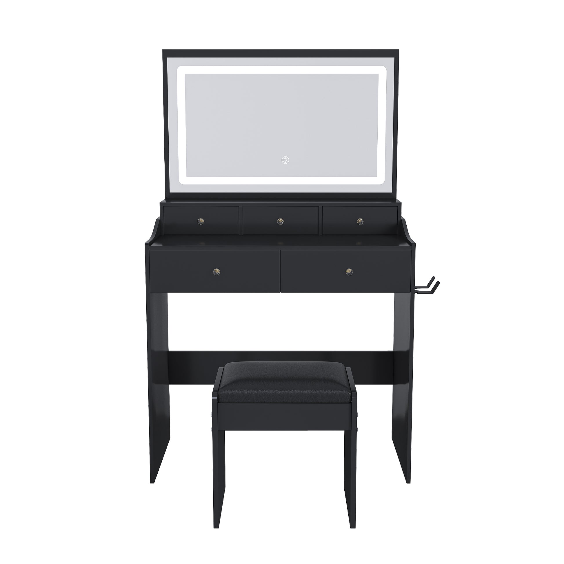 Large Black Makeup Vanity with Mirror & 5 Drawers