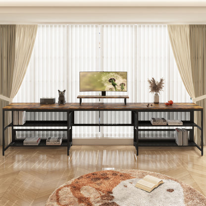 U Shaped Desk with LED Lights - 82" Office Workstation