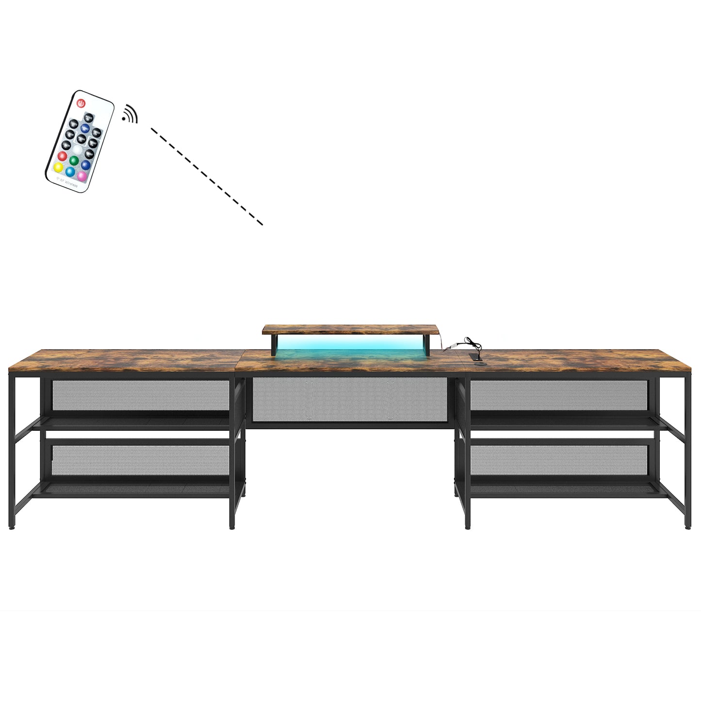 U Shaped Desk with LED Lights - 82" Office Workstation
