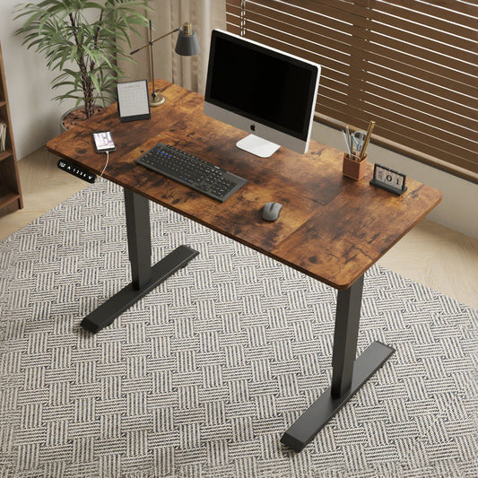 55"×24" Rustic Brown Electric Standing Desk Height Adjustable Desk for Home and Office Computer Table Gaming Desk Modern Lift-up Desk
