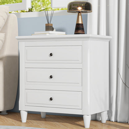 White 28" Nightstand with 3 Drawers - MDF Nightstand for Bedroom