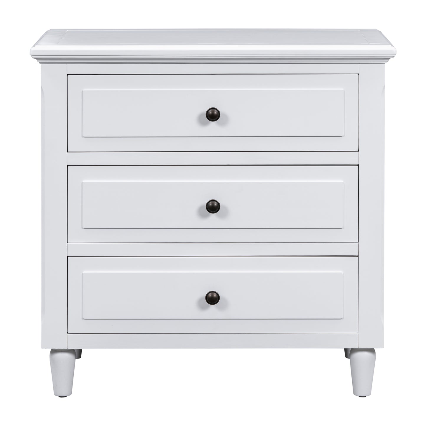 White 28" Nightstand with 3 Drawers - MDF Nightstand for Bedroom