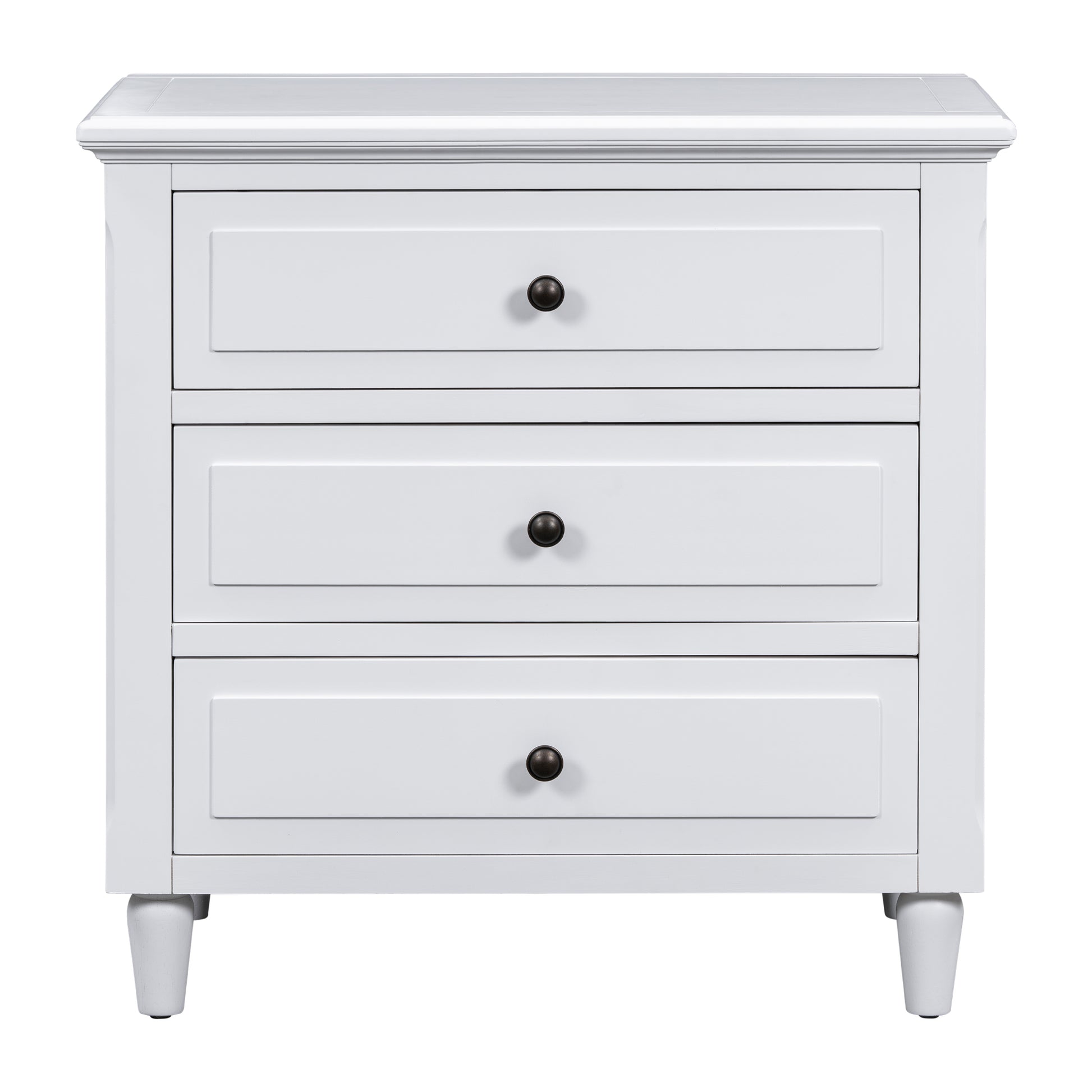 White 28" Nightstand with 3 Drawers - MDF Nightstand for Bedroom