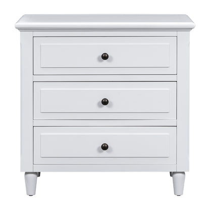 White 28" Nightstand with 3 Drawers - MDF Nightstand for Bedroom