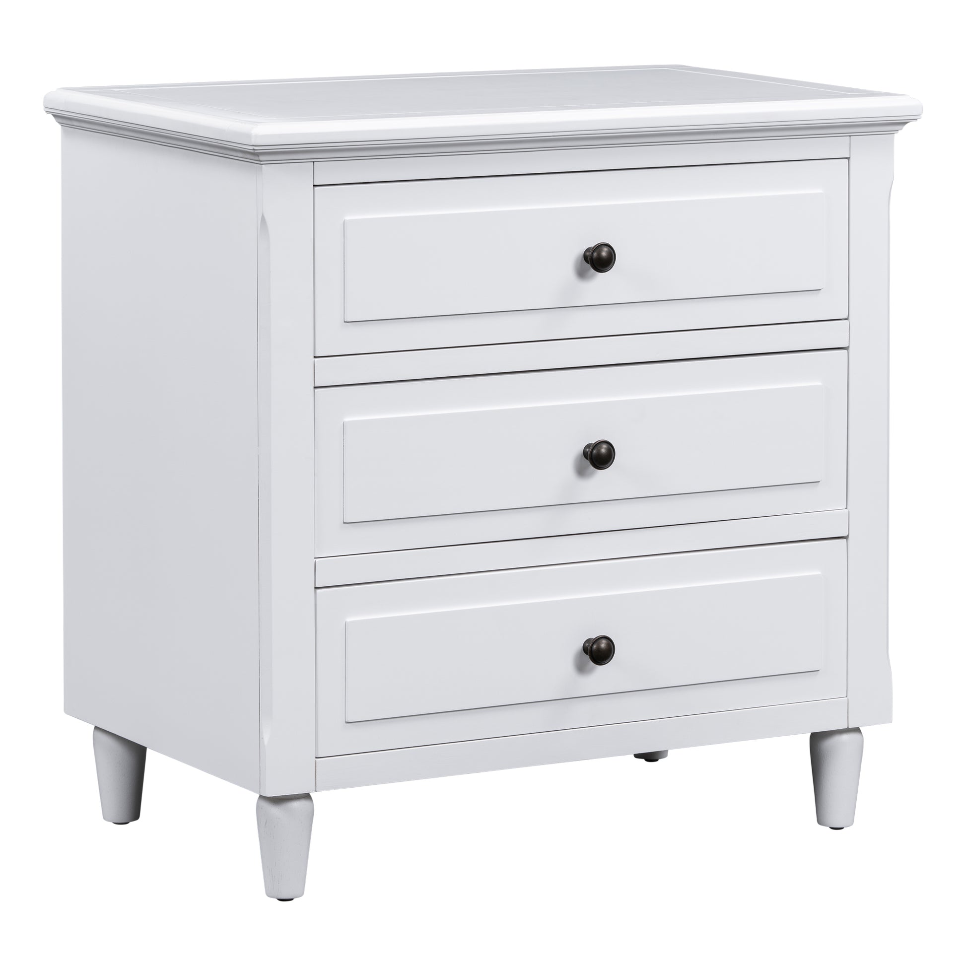 White 28" Nightstand with 3 Drawers - MDF Nightstand for Bedroom
