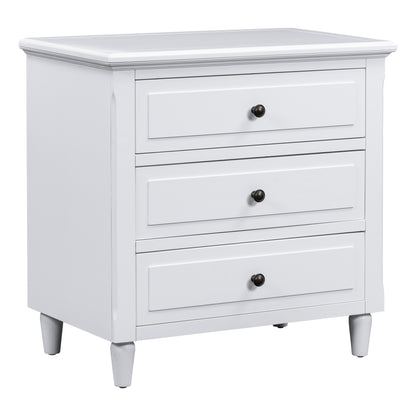 White 28" Nightstand with 3 Drawers - MDF Nightstand for Bedroom