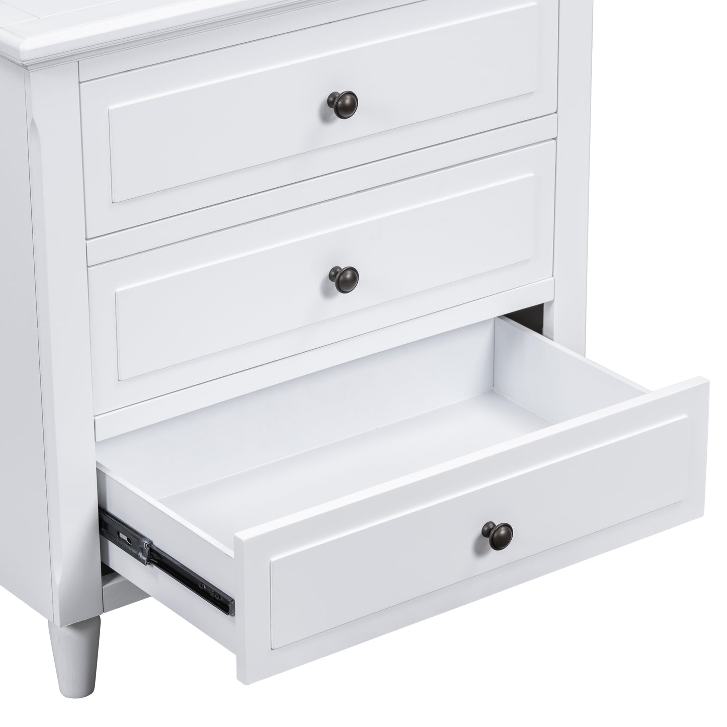 White 28" Nightstand with 3 Drawers - MDF Nightstand for Bedroom