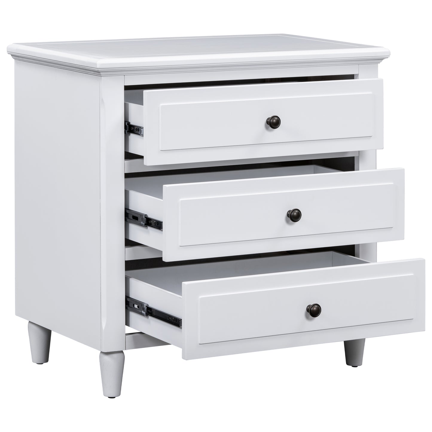 White 28" Nightstand with 3 Drawers - MDF Nightstand for Bedroom
