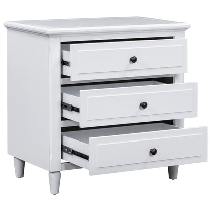 White 28" Nightstand with 3 Drawers - MDF Nightstand for Bedroom