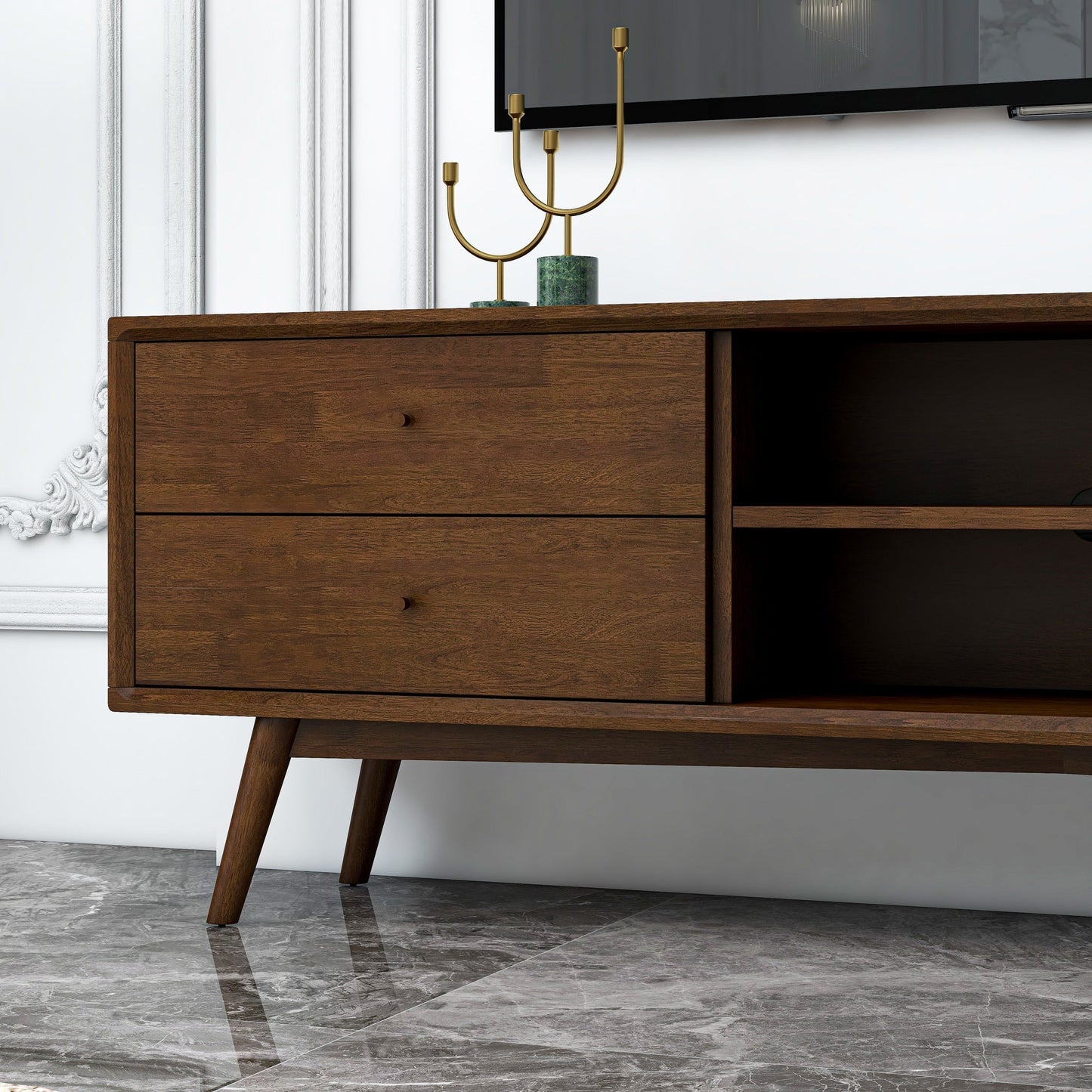 70.9 Inch Walnut Solid Wood TV Stand for 72 Inch TVs - image 9