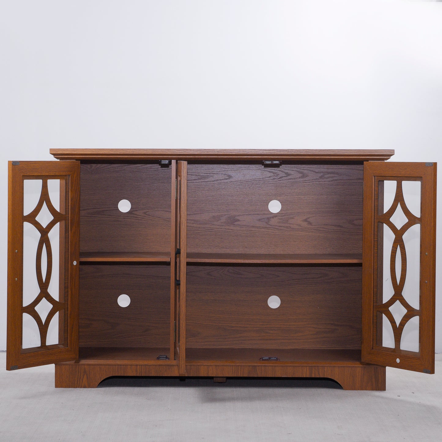 48.66" x 15.55" x 34.06" Spacious size sideboard 3 clear tempered glass doors buffet with adjustable shelf, MDF with dark OAK decorative laminates storage cabinet for dinning room, kitchen,living room