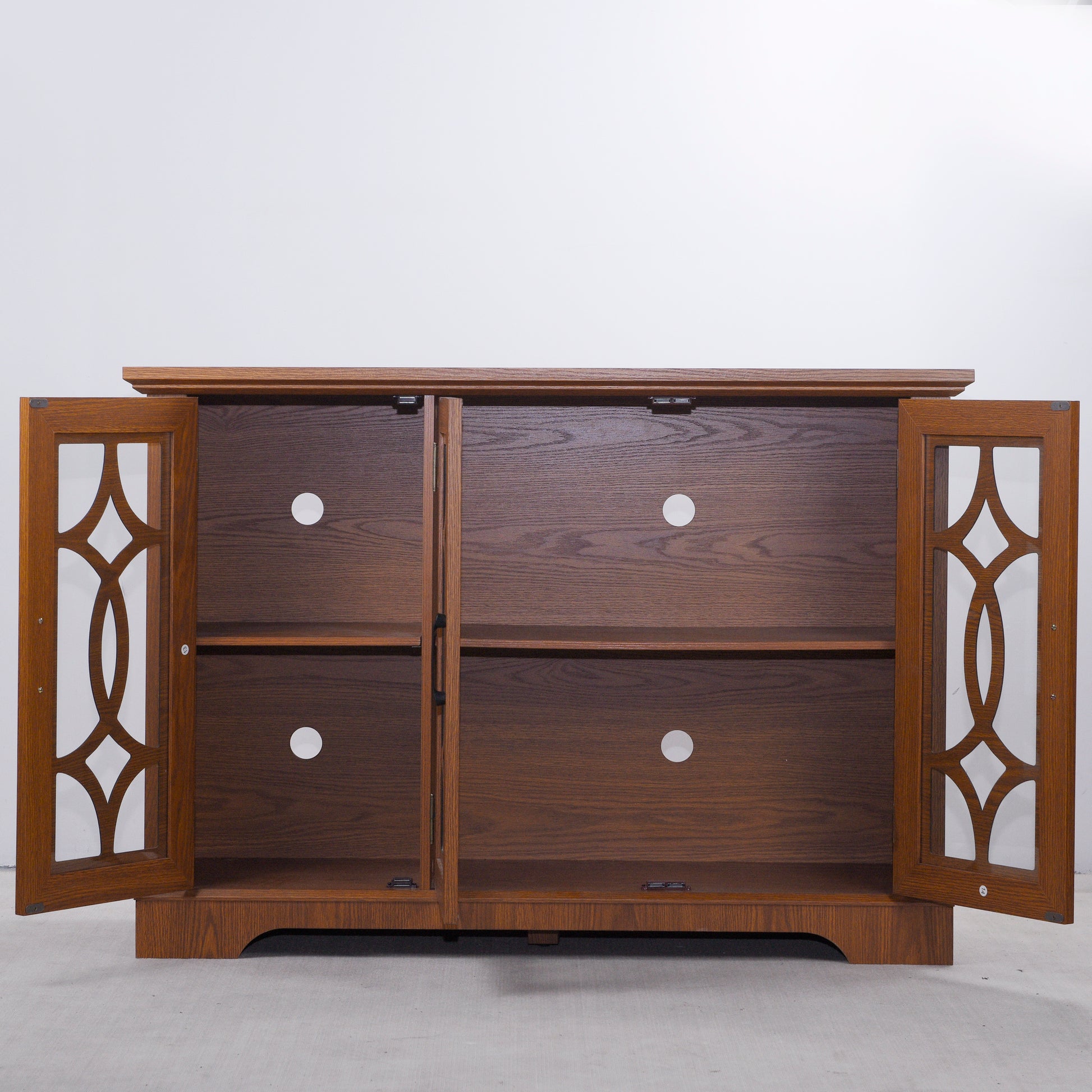 48.66" x 15.55" x 34.06" Spacious size sideboard 3 clear tempered glass doors buffet with adjustable shelf, MDF with dark OAK decorative laminates storage cabinet for dinning room, kitchen,living room