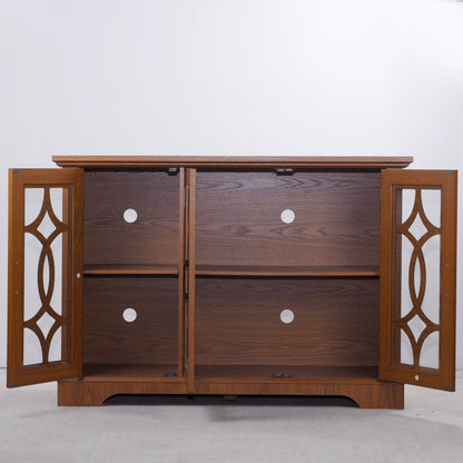 48.66" x 15.55" x 34.06" Spacious size sideboard 3 clear tempered glass doors buffet with adjustable shelf, MDF with dark OAK decorative laminates storage cabinet for dinning room, kitchen,living room