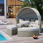 Patio Round Outdoor Sectional Sofa Set with Retractable Canopy and Removable Cushions, Gray