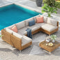 7-Piece Wicker Patio Sectional Sofa Set with Water-Resistant Beige Cushions and Coffee Table