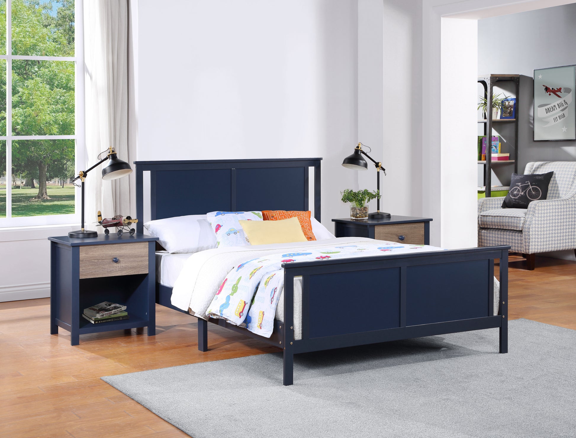 Dark Blue Solid Wood Full Size Bed - Olive & Opie