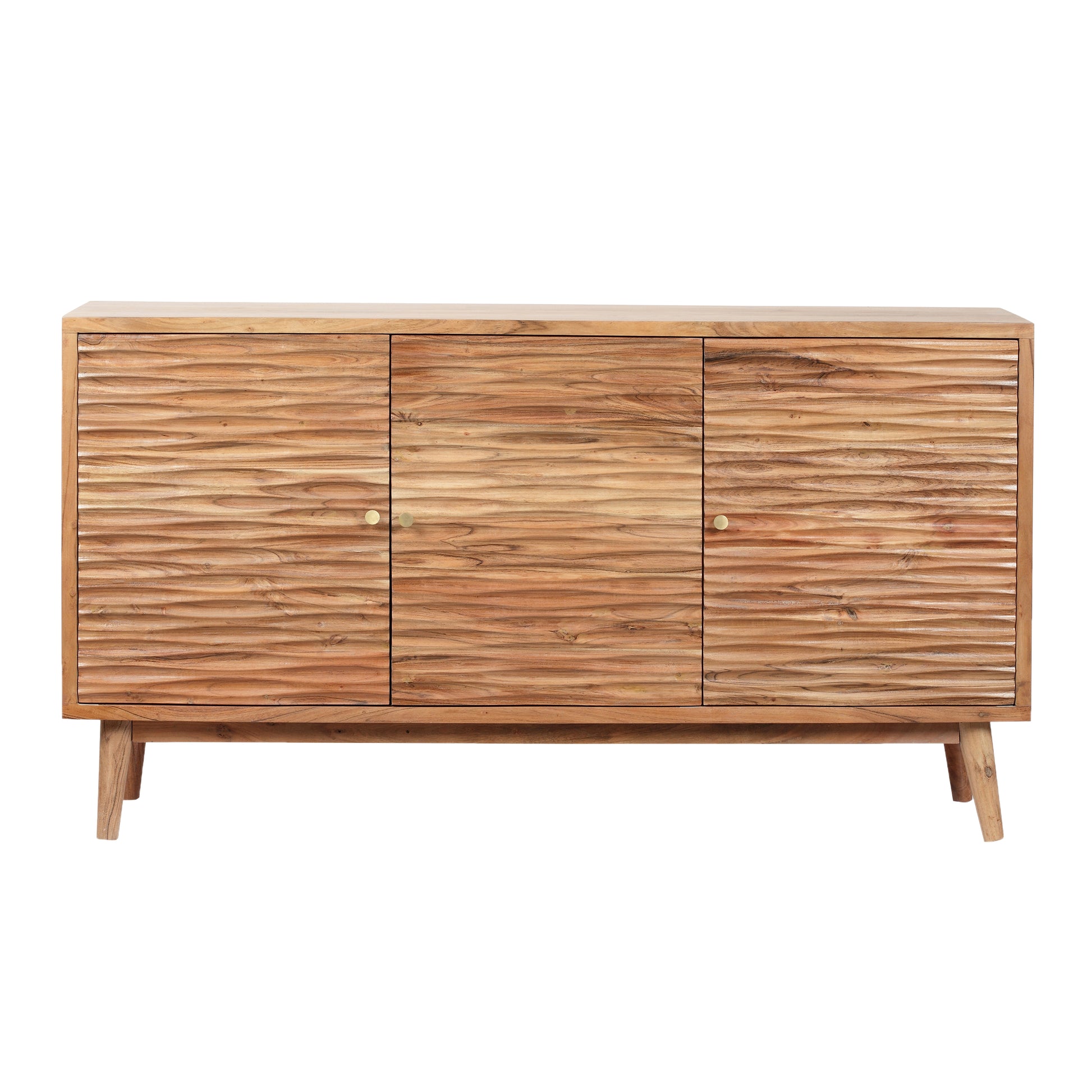 Natural Acacia Wood Sideboard with 3 Door Storage for Living Room