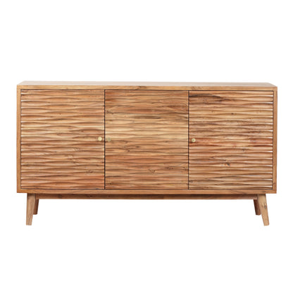 Natural Acacia Wood Sideboard with 3 Door Storage for Living Room