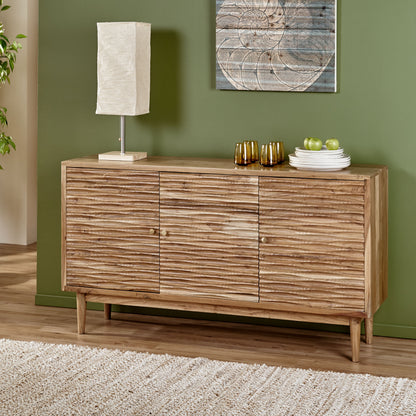 Natural Acacia Wood Sideboard with 3 Door Storage for Living Room
