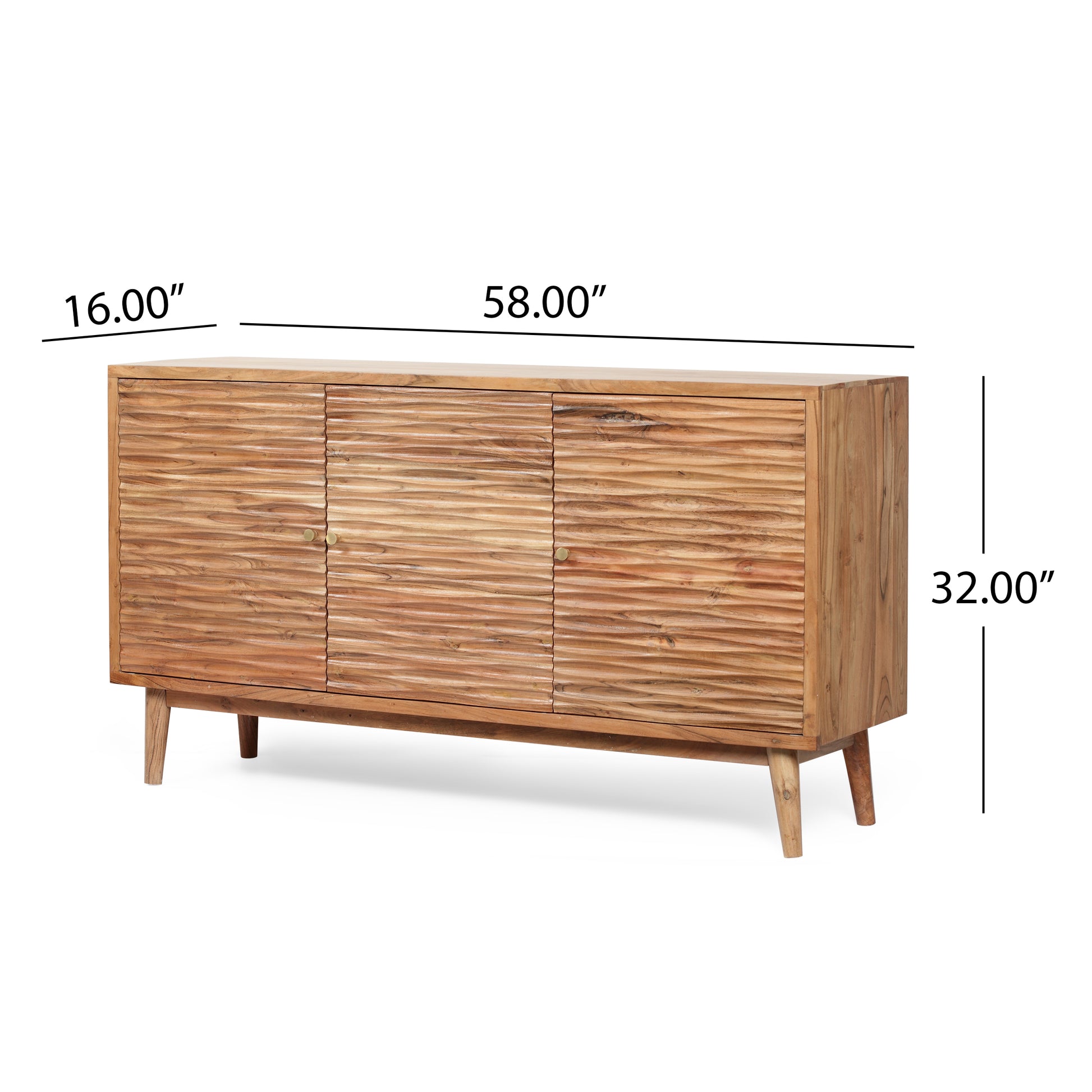 Natural Acacia Wood Sideboard with 3 Door Storage for Living Room