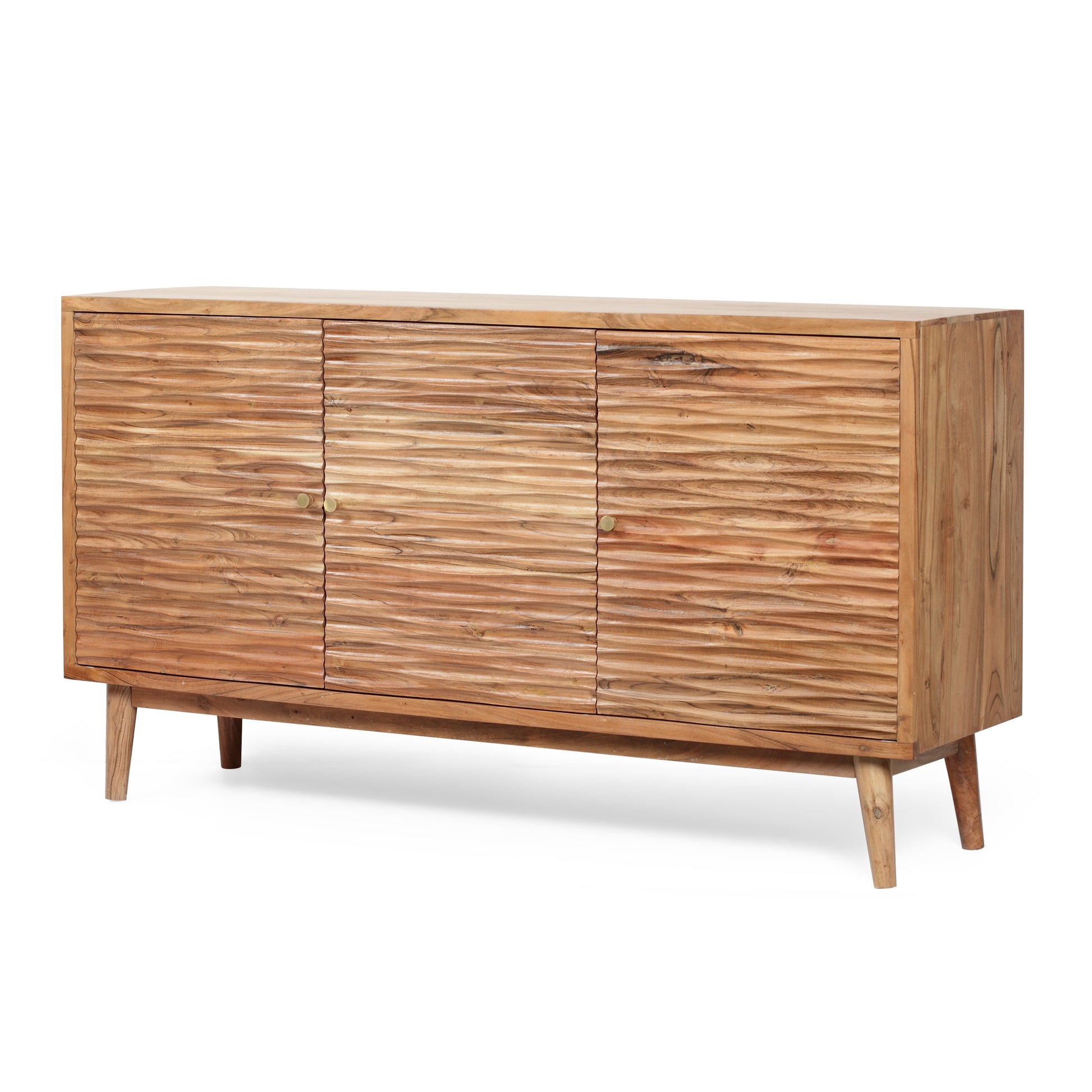 Natural Acacia Wood Sideboard with 3 Door Storage for Living Room