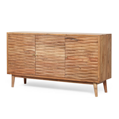Natural Acacia Wood Sideboard with 3 Door Storage for Living Room