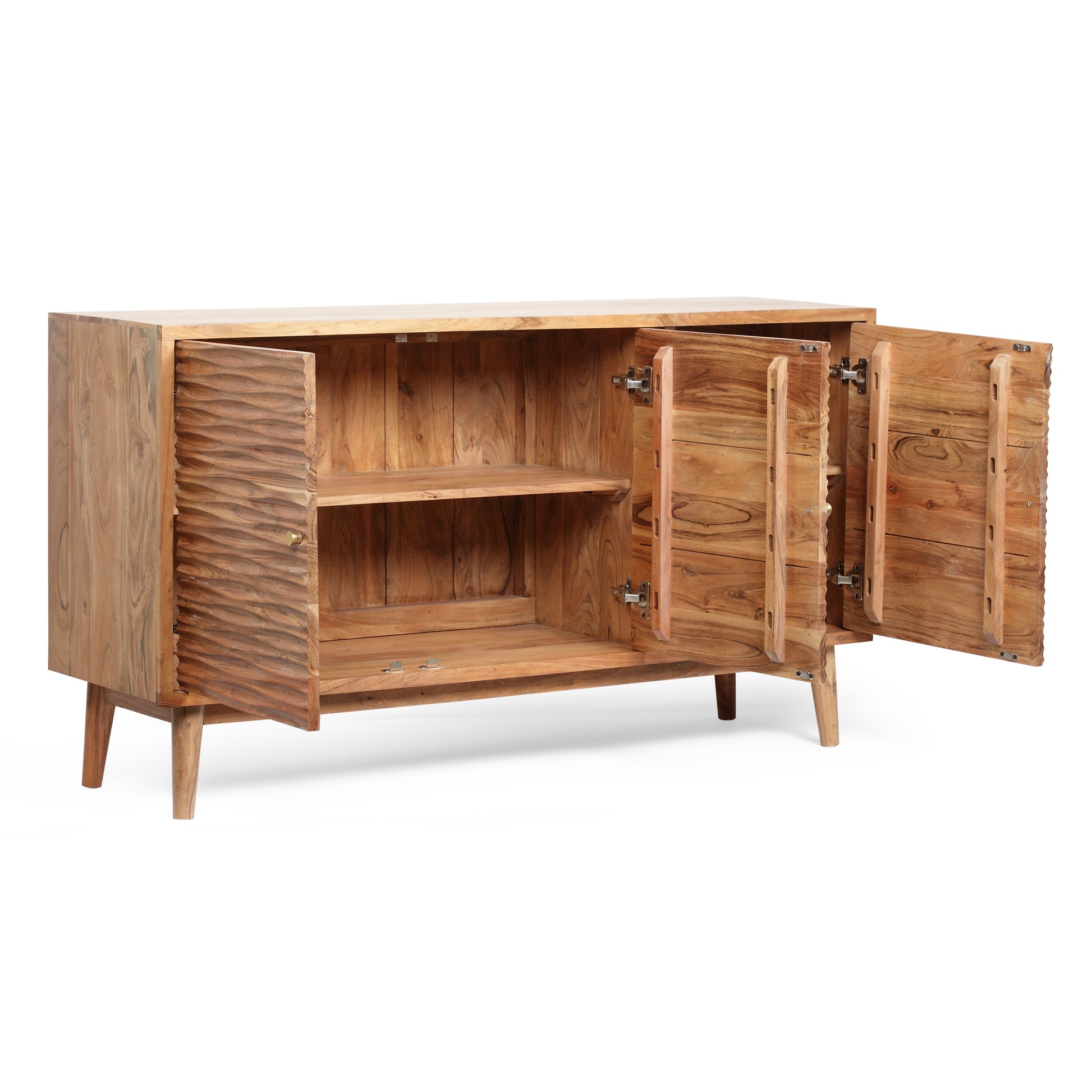 Natural Acacia Wood Sideboard with 3 Door Storage for Living Room