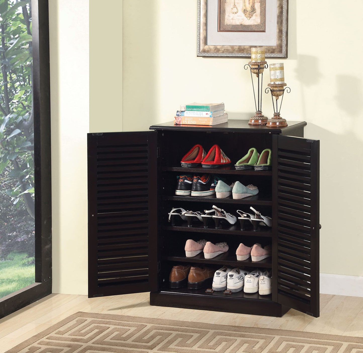 Espresso Solid Wood Shoe Cabinet 3-4 Shelves