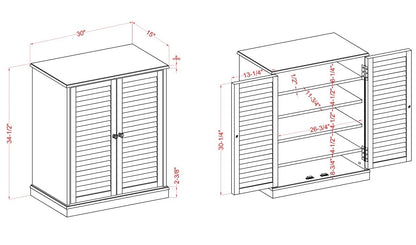 Espresso Solid Wood Shoe Cabinet 3-4 Shelves