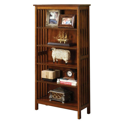 Antique Oak Media Shelf - 5 Shelves Solid Wood Storage