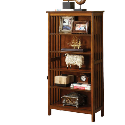 Antique Oak Media Shelf - 5 Shelves Solid Wood Storage