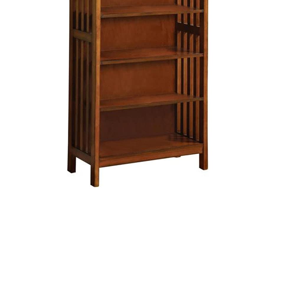 Antique Oak Media Shelf - 5 Shelves Solid Wood Storage