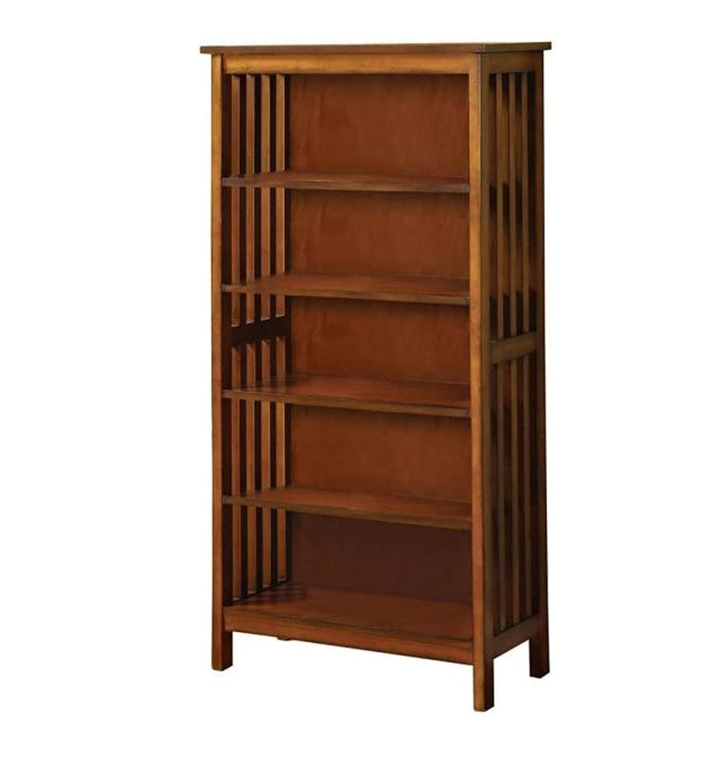 Antique Oak Media Shelf - 5 Shelves Solid Wood Storage