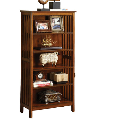 Antique Oak Media Shelf - 5 Shelves Solid Wood Storage